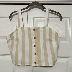 Billabong Beige & White Striped Linen Blend Cropped Tank Cami Size‎ Medium EUC